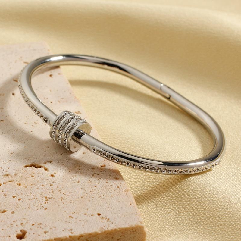 HtpweStainless Steel Small Waist Inlaid Zirconium Bracelet Women 18k Plated Couple Holiday Gift Bracelet Party Daily Zircon