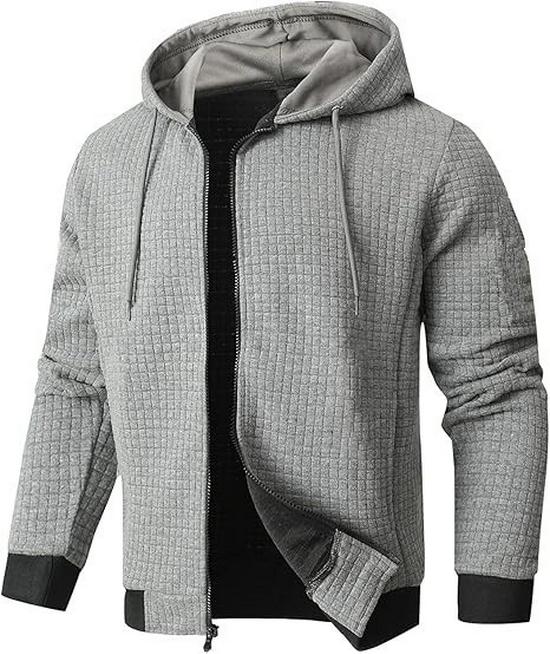 European Style Men's Lightweight Hooded Full Zip Waffle Knit Jacket (2025)