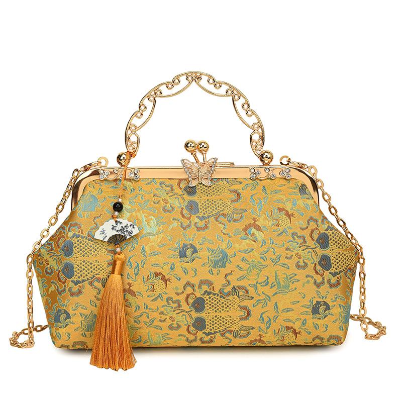 Bohemian Embroidered Shoulder Bag Women s Fashi Metal Handle Purse with Chain Strap Elegant Crossbody Handbag Gift Idea wallet