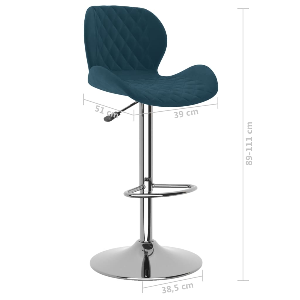 Bar Stool Set of 2 Blue Velvet