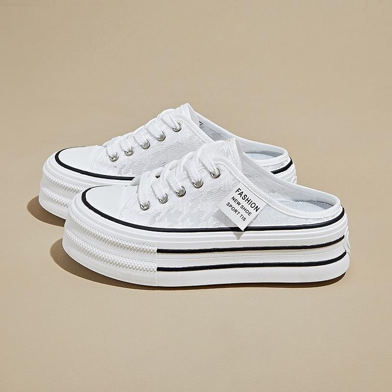 Summer Mesh Half-support White Shoes New Style of Female Students Breathable Height-enhancing Shoes Casual