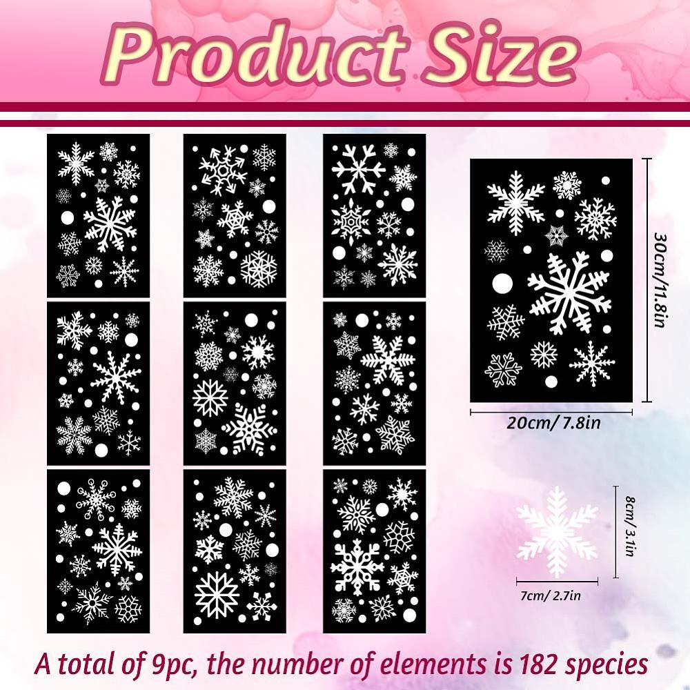 1set PVC Window Static Stickers Rectangle for Window Decoration Snowflake 200x300mm 9pcs/set
