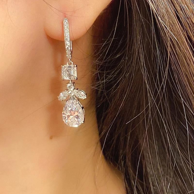 Huitan Sparkling Cubic Zirconia Drop Earrings Brilliant Trendy Ear Accessories for Wedding Modern Gorgeous Engagement