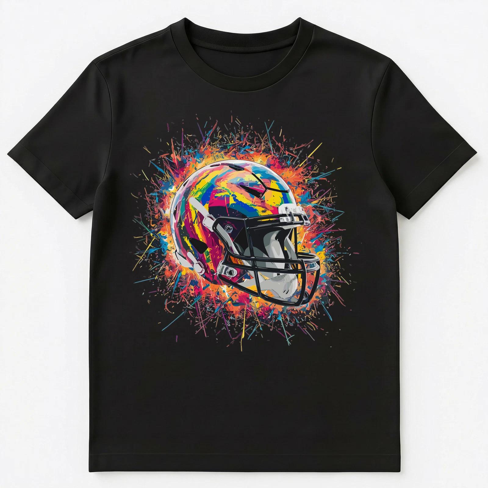 Colorful Paint Splash American Football Helmet Art Graphic Unisex T-Shirt 4XL