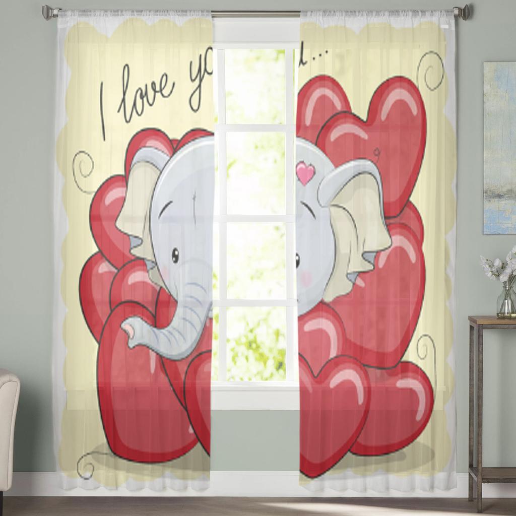 Niedliche Cartoon-Elefanten und Herzen Tüllvorhänge zur Wohnzimmerdekoration Moderne Schleier Chiffonvorhänge Schlafzimmer Transparent Voile