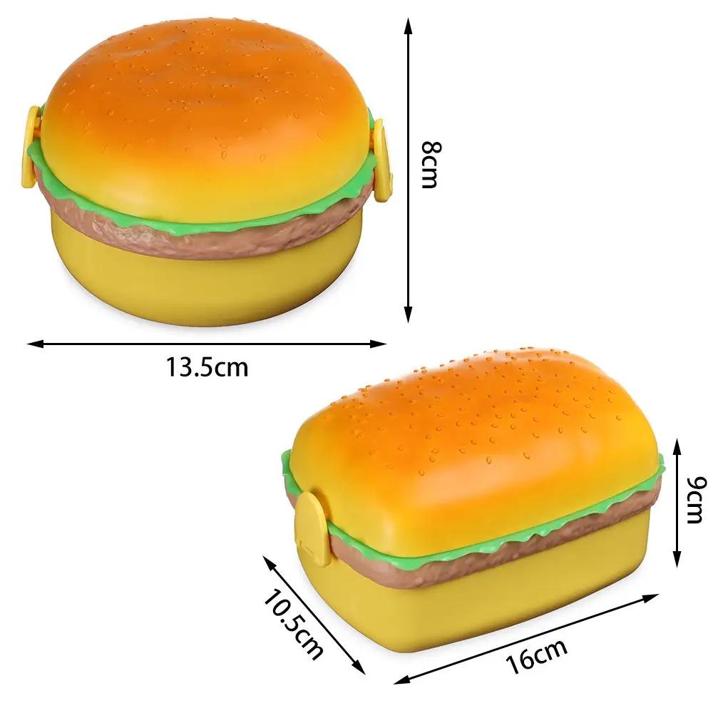 Hamburger Lunch Box Double Tier Cute Burger Bento Box Microwave Children School Meal Food Container Fork Tableware Set Gifts