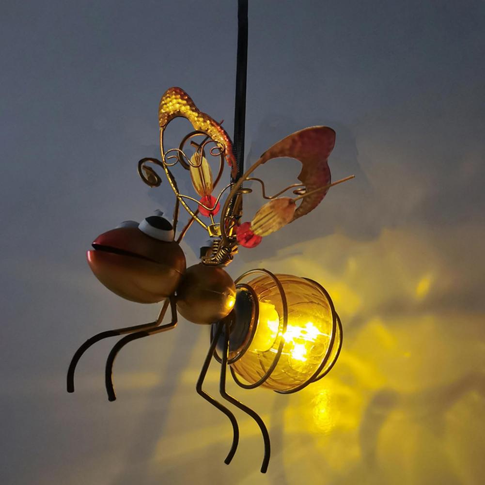 Metal Solar Bees Lantern Garden Decor LED Hanging Dragonfly Bees Solar Light Garden Sculptures For Patio Yard Outdoor Decoration oro