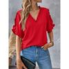 JKASHDK Mote Dame Casual Sommer Vår Ensfarget Trykk Kortermet V-hals Bluser & Skjorter