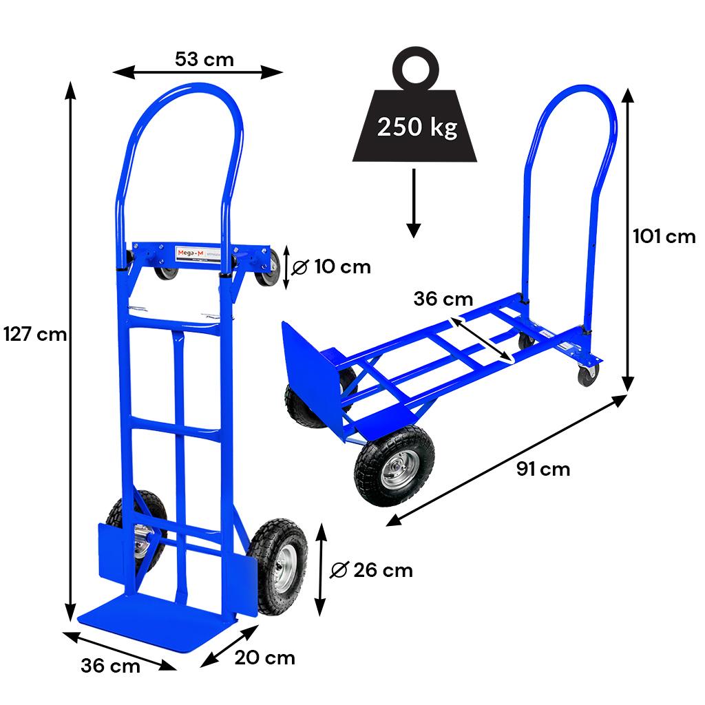 Mega-M 2in1 Miller Warehouse Trolley, Blue, 250kg, N Carton