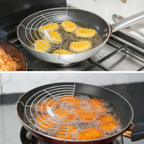 uxcell Semi-Circular Oil Drainer, Stainless Steel Tempura Strainer, for Home Baking, Cooking, Grilling, and Deep Frying, Silver, 24.5cm Long