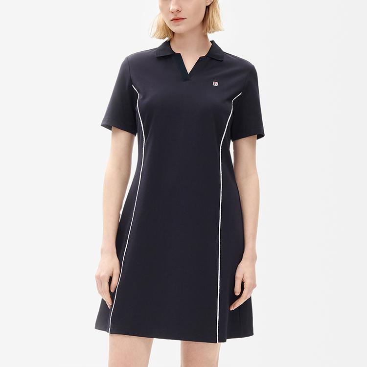 FILA Embroidered Logo Letter Casual Knit Simple Polo Short Sleeve Dress Women dresses Legendary-Blue F11W231305F-NV