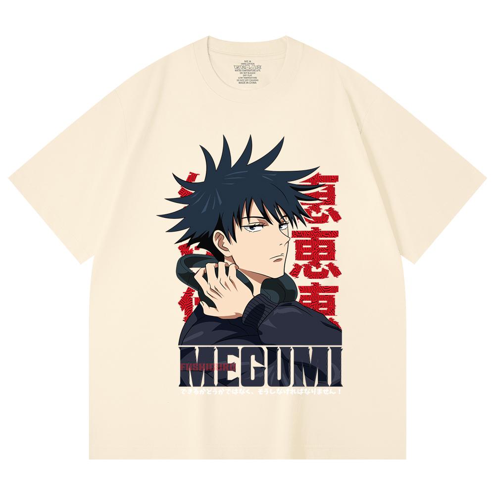 

230 г/м² 100% хлопок Jujutsu Kaisen V38 Мегуми Принт Унисекс Тяжелая Хлопковая Футболка XS абрикосовый