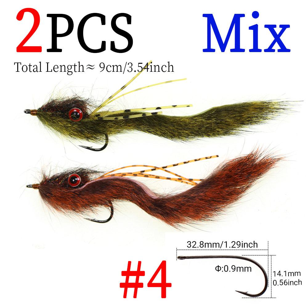 2pcs Fishing Streamer Fly for Trout Bass - Bottom Search Loach Lure with Dumbbell Eyes, Squirrel Tail,for Freshwater Saltwater