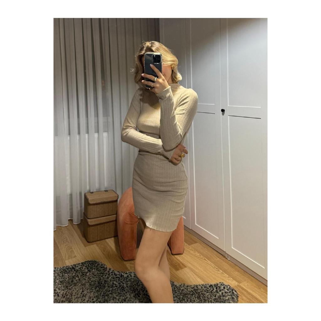 Rochie de damă cu guler înalt din velur lycra, bumbac, sezonieră și iarnă