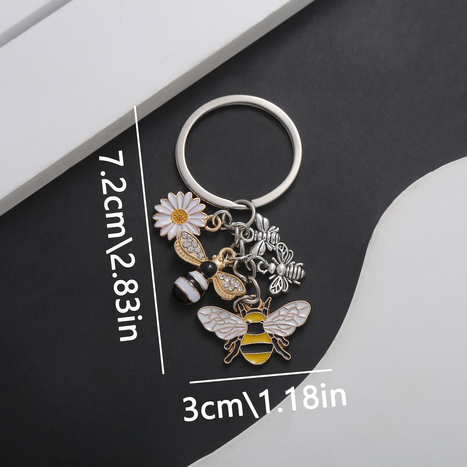 Bee & Chrysanthemum Drip Oil Keychain Pendant