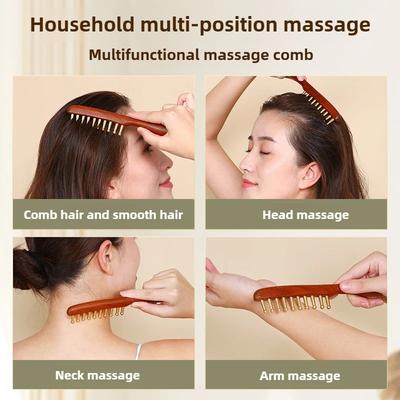 1/2/3 Stück Kupferzahn Gerader Kammkopf Massagekamm für lockiges langes Haar Behandlung Kopfmeridiankamm Unisex Holzbreite Zähne