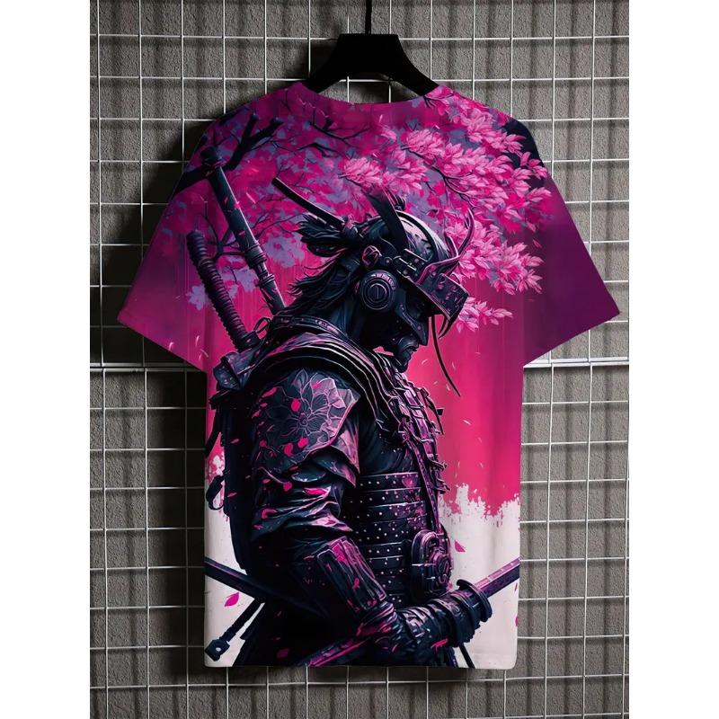 Men's Stylish Warrior Graphic T Shirt Clothes Full Print Short Sleeve Crew Neck Casual Tshirts Tops New In Mens Tees Streetwear