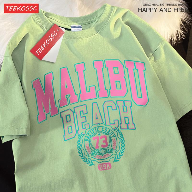 Malibu Beach Simple Letter Printing Print Men Women Top Fashion T Shirt Cotton Loose T-Shirt Casual O-Neck Clothes Oversize Top