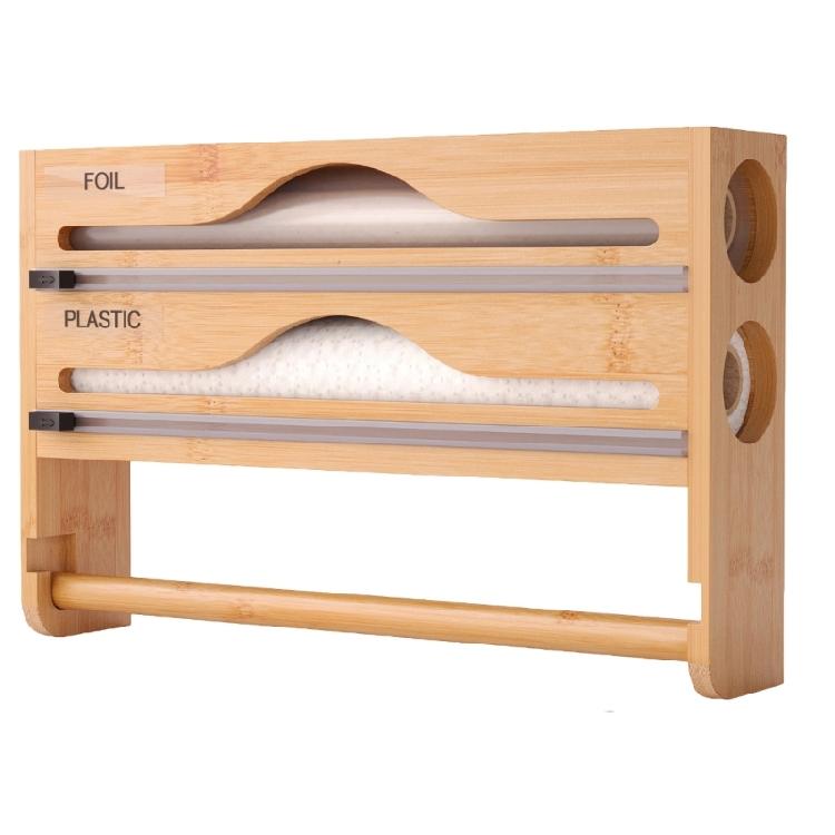 Easy Install and Wood Plastic Wrap Cutter and Organizers for Quick Cutting Action and Simple Cleaning in Any Kitchen