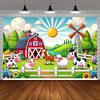 2D Flat Design, 1 Piece with a Colorful Farm Animal Background, Suitable for Celebration Events, Birthdays, and Weddings
