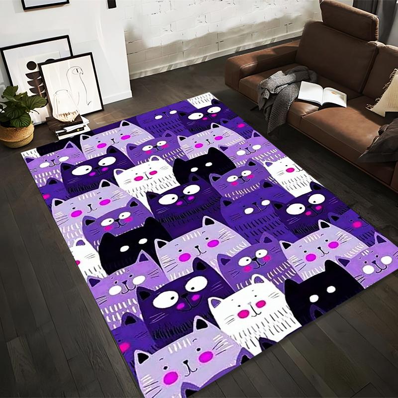 

Colorful Cartoon Cats Pattern Carpet with Purple and White Design Decor for Home Suitable for use as an anti-slip for room and bedroom sofas 40x60cm( 15x23in )