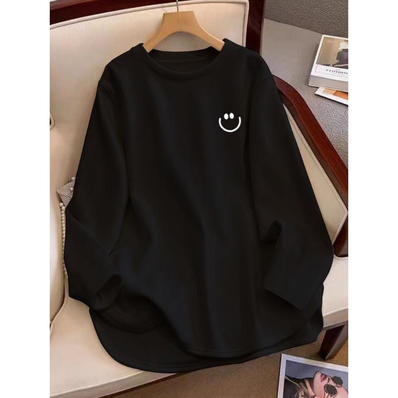 

Футболка средней длины с закругленным подолом и длинными рукавами, с завышенной талией, для женщин на весну, осень и зиму, внутренняя нижняя часть рубашки, свободный мех и облегающий топ XXL