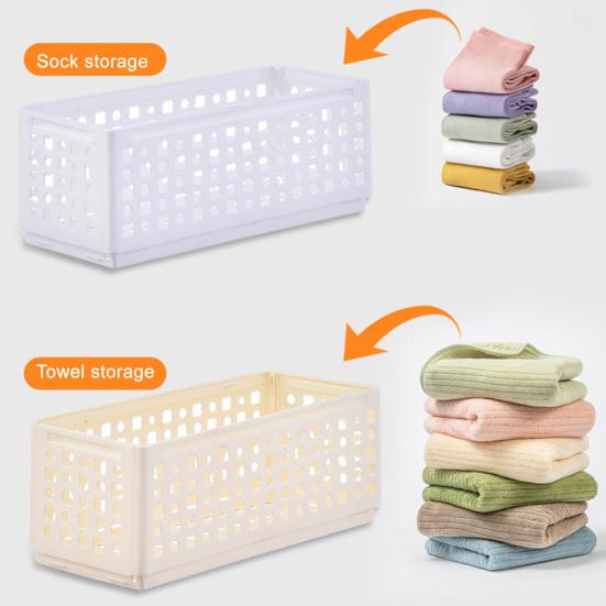 Storage Box Foldable Stackable Organizer with Ventilated Hollow Design Space Saving Storage Bin for Household Travel