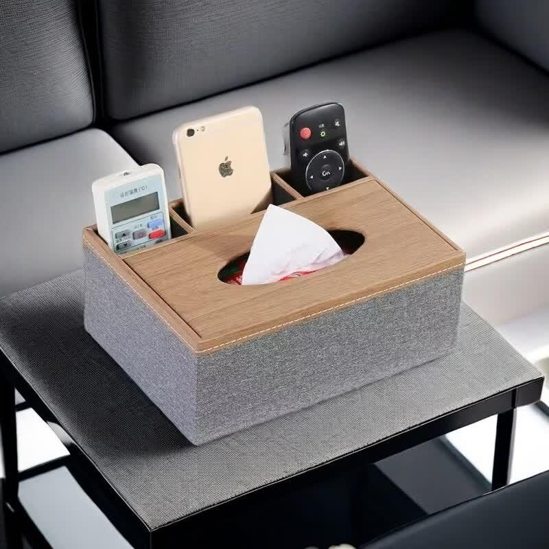 Linen Gray Wood Grain Flat Tissue Box