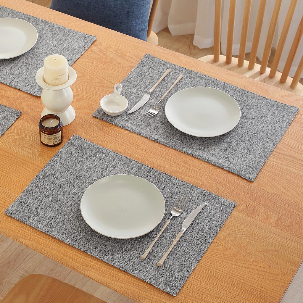 Nordic Linen Table Placemat Set Solid Color Heat Resistant Burlap Dining Mats Kitchen Table Western Food Plate Cup Mat Decor