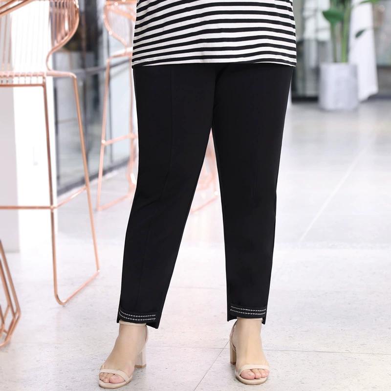 Women's Spring Plus Size Simple Stretch Casual Pants High Waist Slim Simple Nine Minute Pants
