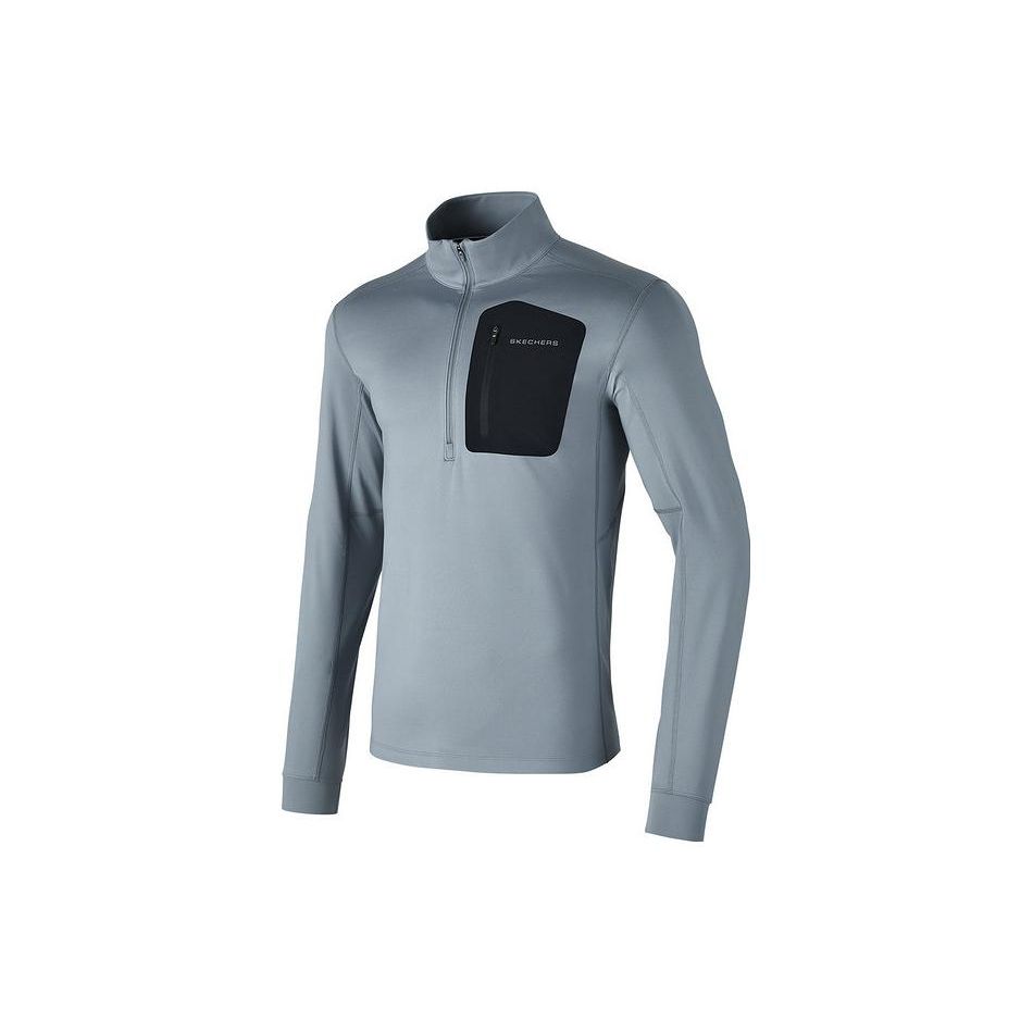 Skechers Half Zip Color Block Stand Collar Knitted Pullover Sweatshirt Men Sweatshirt Wind-Grey P124M007-02N6 XXL