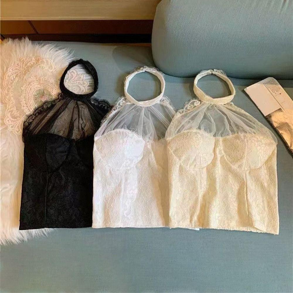 Slim Fit Lace Camisole Hollow Suspender Vest Streetwear Lace Halter Corset  Ladies