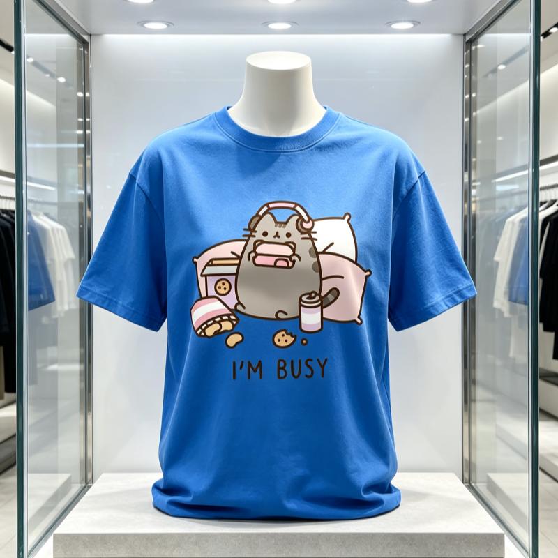 Sorry Im Busy Cat Playing Games With Headphones Unisex T Shirt High Quality Brand Clothing Loose T Shirts Cotton Shirt Tops Couple