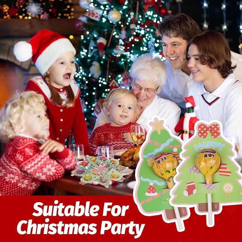 30pcs Christmas Lollipop Card Xmas Tree Candy Holder Card Sweet Sugar Packaging Decoration New Year Party Kids DIY Gift Supplies
