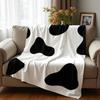 Thin Outline Cow Spot Anime Cartoon Flannel Blanket Soft Warm Throw for Bedroom Sofa Car Kids Holiday Gift