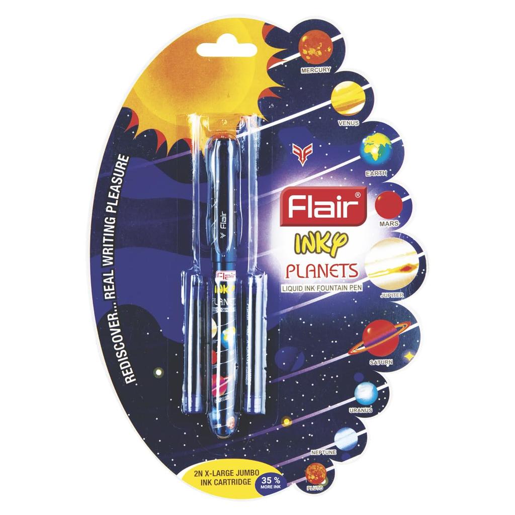 Flair Inky Series Planets Liquid Ink Fountain Pen Pack Of 5 Blue Ink With Jumbo Cartridges For School Office Writing