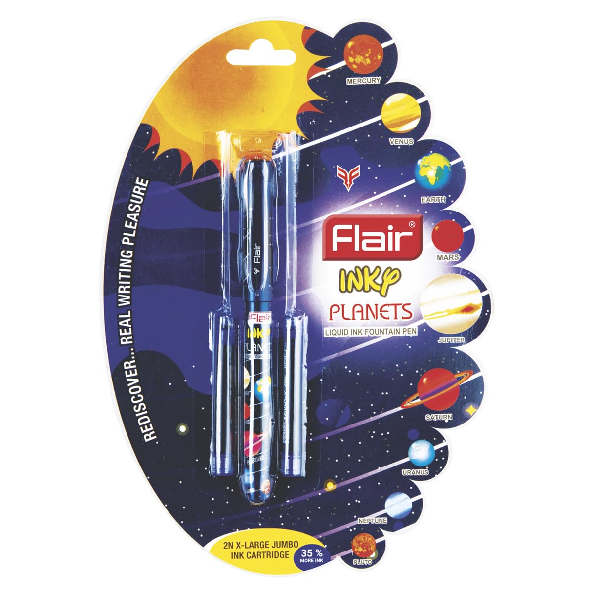 Flair Inky Series Planets Liquid Ink Fountain Pen Pack Of 5 Blue Ink With Jumbo Cartridges For School Office Writing