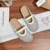 Yuanlitong Fairy Wind Flow Light Mesh Yarn Rhinestone Mesh Breathable Buckle with Bag Head Holiday Slippers Female Half Drag Summer Outer Wear