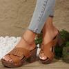 2025 New Foreign Trade Summer High Heeled Platform Women's Shoes Large Size Thick Heel Cross Band Fashion Casual Slippers