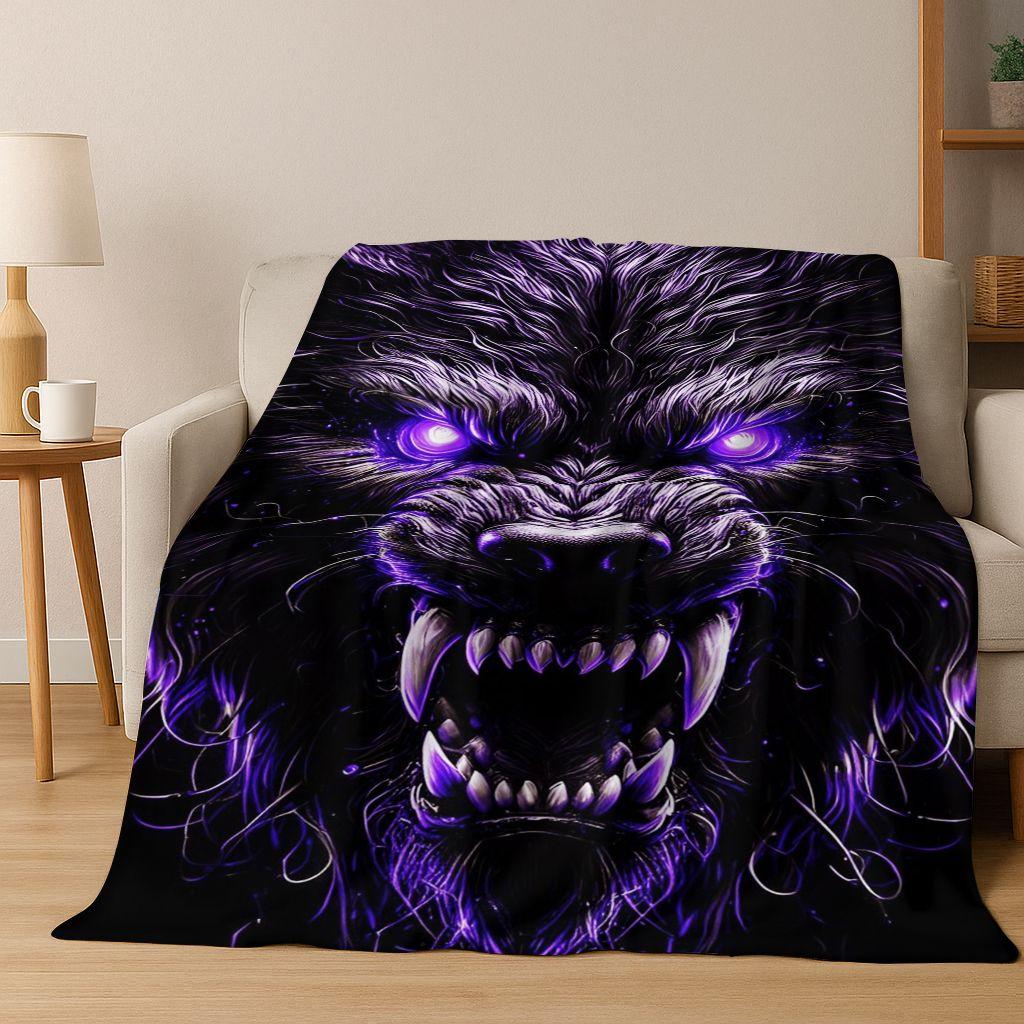 Norse Mythology Fenrir Wolf Beast Cartoon Flannel Blanket,Cozy Soft Throw Blanket for Home Bedroom Bed Sofa Picnic Cover Kids