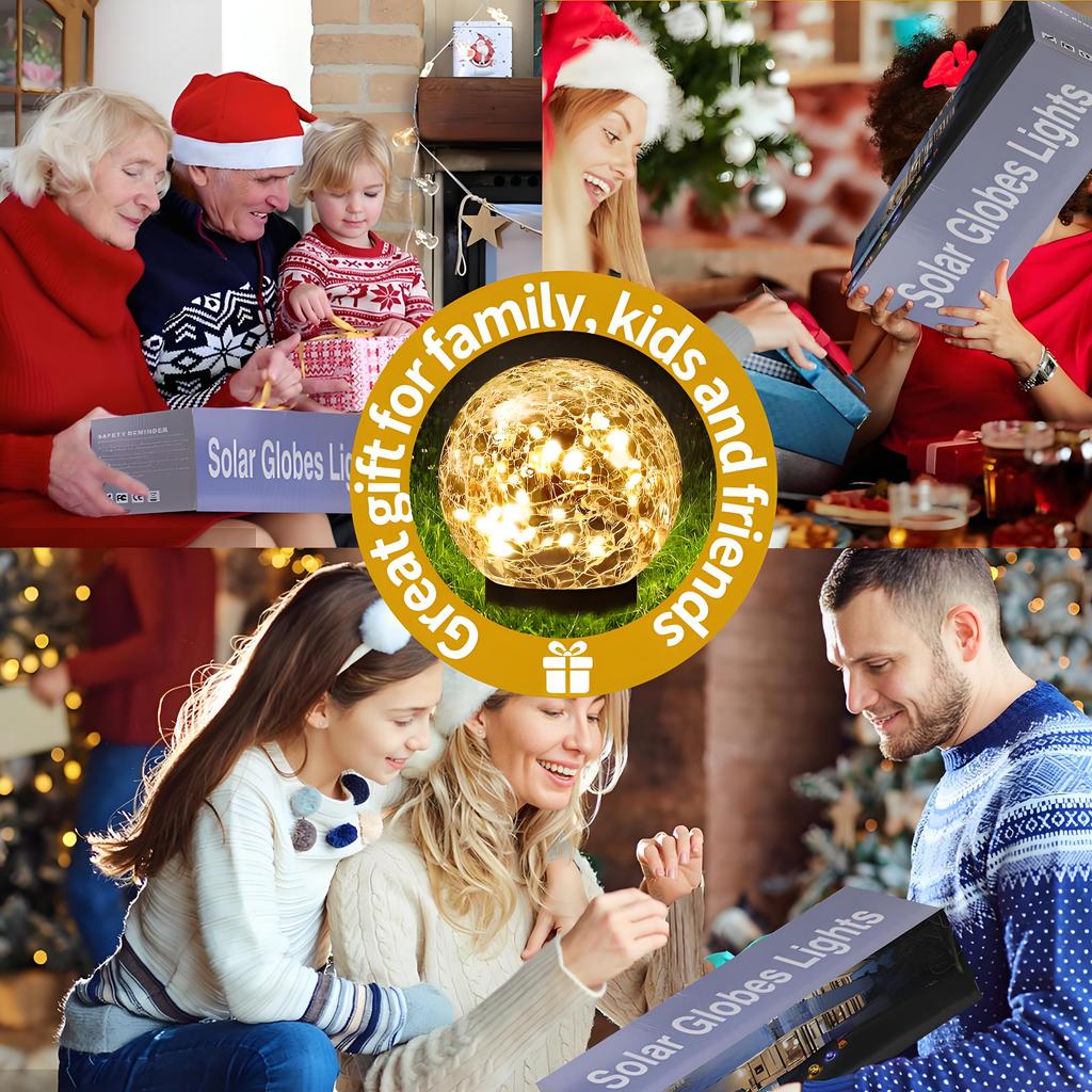 Solar Powered Globe Lights Outdoor, Waterproof Cracked Glass Ball Design for Garden & Patio Decor - Automatic Evening Glow