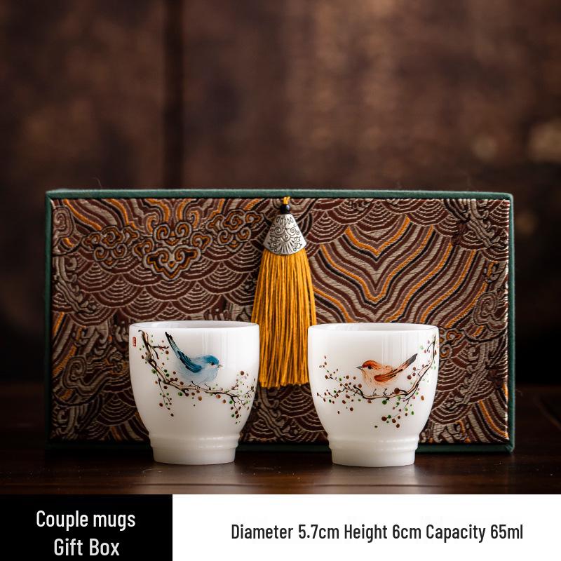 Hand-Painted Jade Gongfu Tea Cup Set with Overglaze Design – Ceramics for Tea Tasting & Gift Box Included