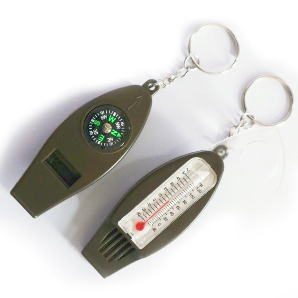 1Pc Safety 4 in 1 Emergency Whistle Compass Thermometer Survival Whistle Magnifier Camping Tools Outdoor Whistle Fishing Hiking