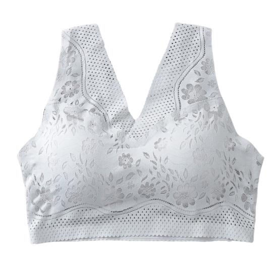 

Женский бюстгальтер с широкими бретелями, ажурный цветочный узор, бесшовный жилет, максимальный размер XXL серый
