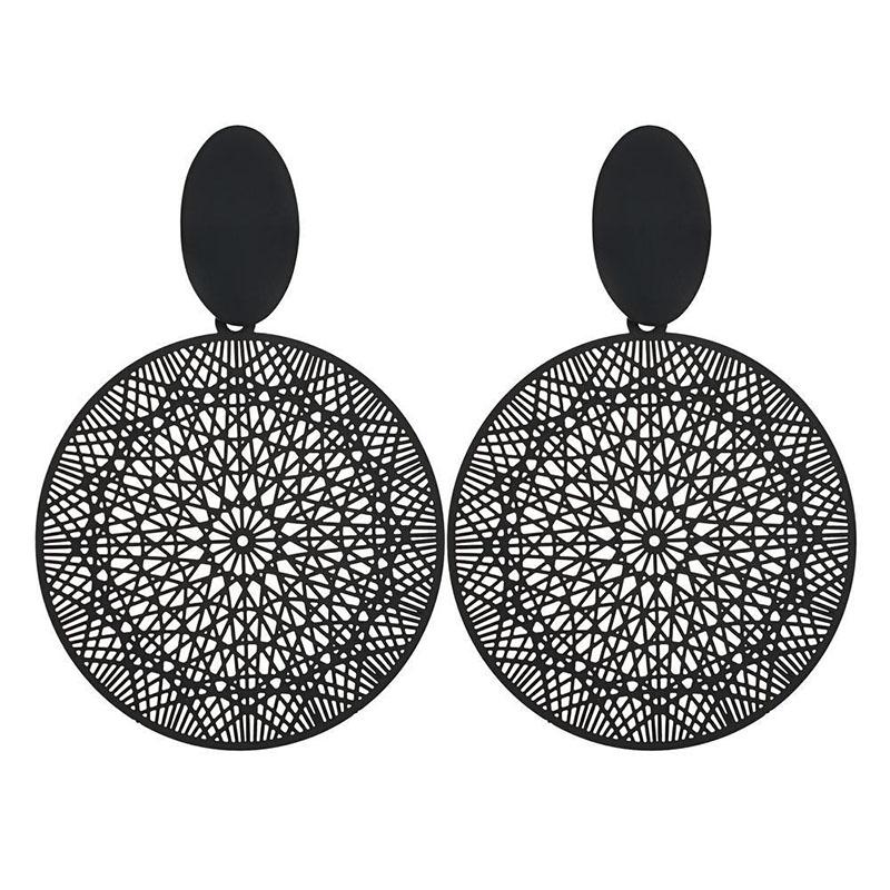 European Vintage Earrings New Creative Exaggerated Black Round Hollow Dangle Drop Earrings Fashion Women Jewelry oorbellen