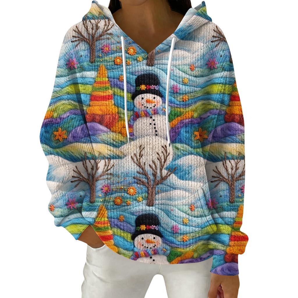Women's Fashion Casual Christmas Print Pullover Long-Sleeve Hooded Sweatshirt