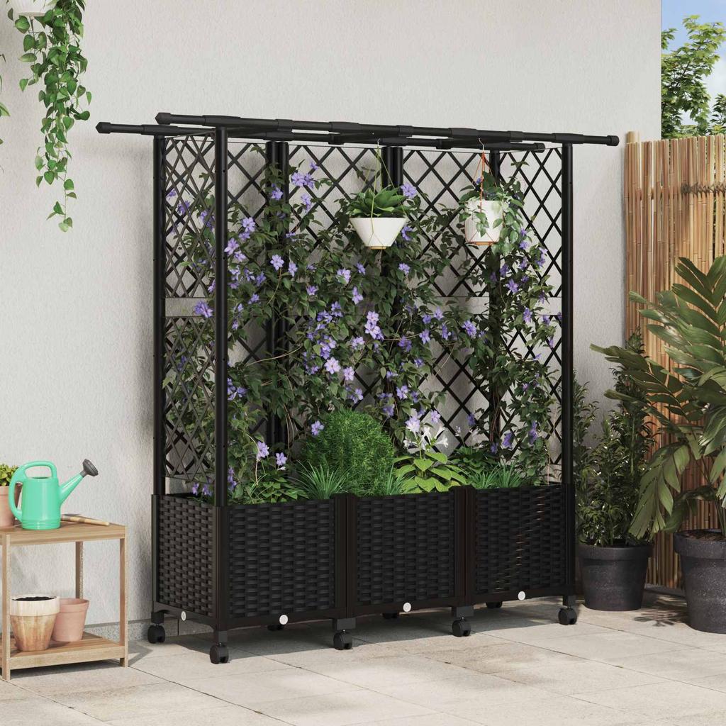 Raised Garden Bed with Trellis and Roof Black 163.5 x 40 x 142 cm PP