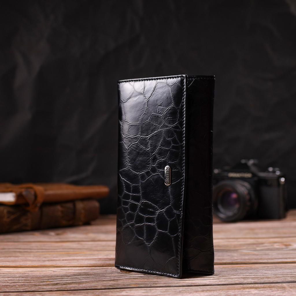 Unusual Women's Wallet Made of Genuine Textured Leather CANPELLINI 21834 Black