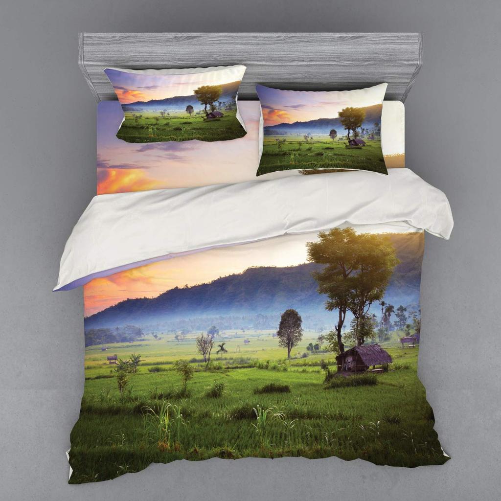 Rice Field Duvet Cover Set For Teens Queen Lightweight Down Quilt Covers Bedroom Decor 2 Pillowcases 1 Duvet Cover No Comforter