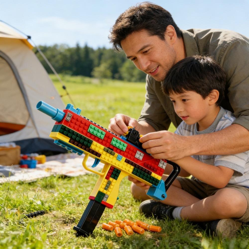 Building Block Continuous Firing Toy Gun Can Be Fired Shell Throwing Empty Hanging Gun Model Outdoor Game for Boys Adult